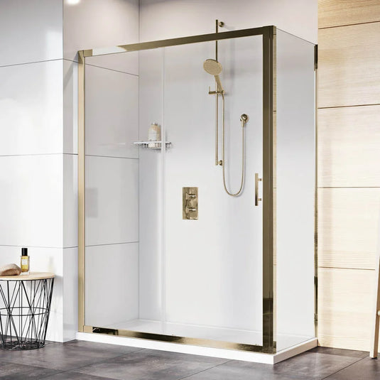 Roman Innov8 1500 x 800mm Sliding Shower Door & Side Panel - Brushed Brass - N2T1513BBR+N2GL813BBR* - Envy Bathrooms Ltd
