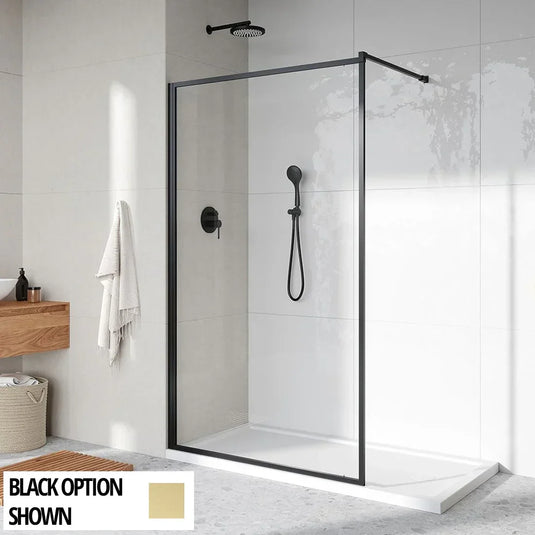 Roman Innov8 900mm Framed Corner Wetroom Panel - Brushed Brass - N2SP913BBR - Envy Bathrooms Ltd