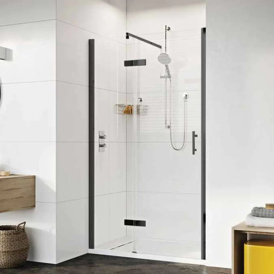 Roman Innov8 1200mm Hinged Door With Inline Panel For Alcoves - Matt Black - NL2HD13B+NL2H1213B* - Envy Bathrooms Ltd