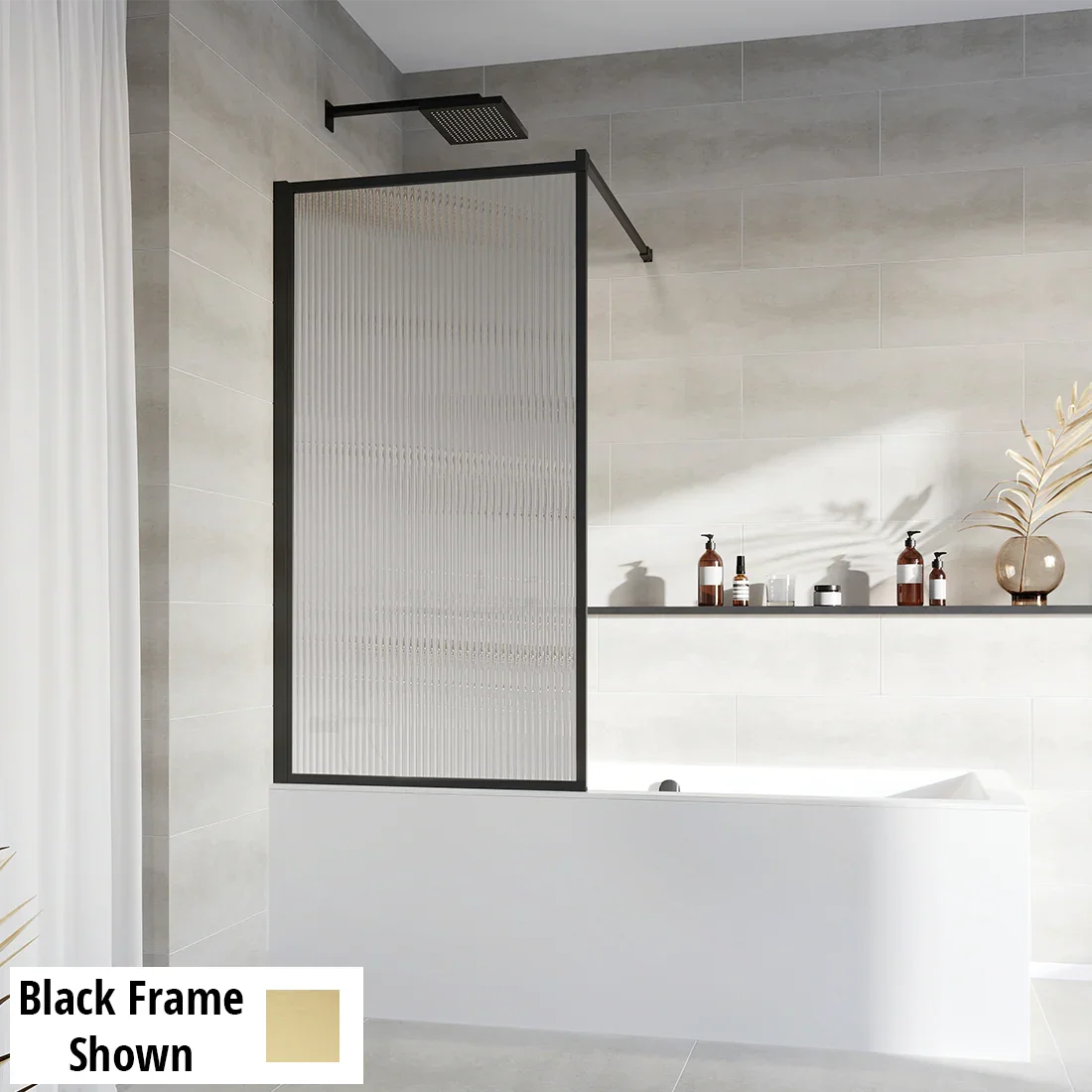 Roman Innov8 1500mm Fluted Framed Fixed Bath Screen - Brushed Brass