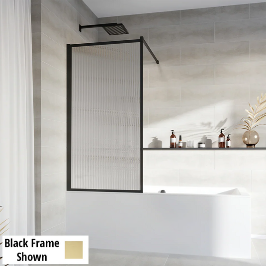 Roman Innov8 1500mm Fluted Framed Fixed Bath Screen - Brushed Brass - NBF158FBBR - Envy Bathrooms Ltd