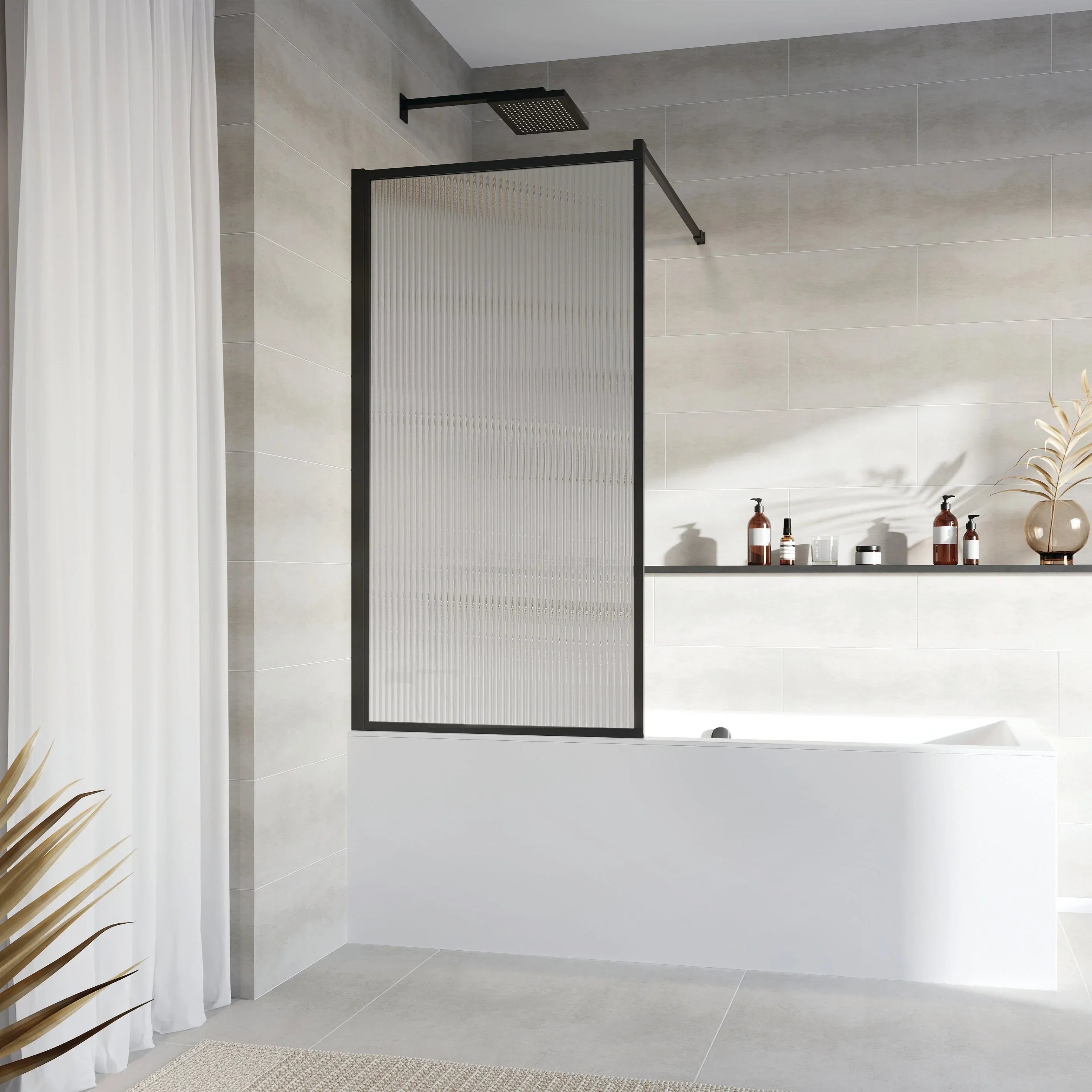 Roman Innov8 1500mm Fluted Framed Fixed Bath Screen - Matt Black - NBF