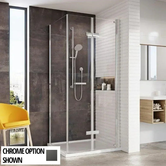 Roman Innov8 760 x 760mm Bi-fold Door & Side Panel For Corners - Polished Chrome - N2V7613CS+N2R7613S* - Envy Bathrooms Ltd
