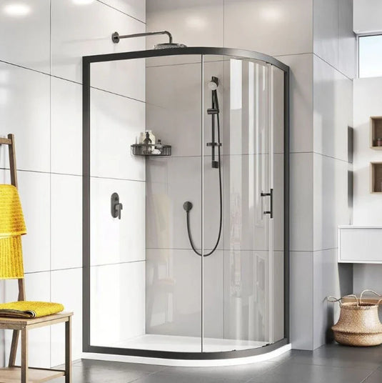 Roman Innov8 800 x 1000mm Single Door Curved Offset Quadrant - Matt Black - N2SQ81013B - Envy Bathrooms Ltd