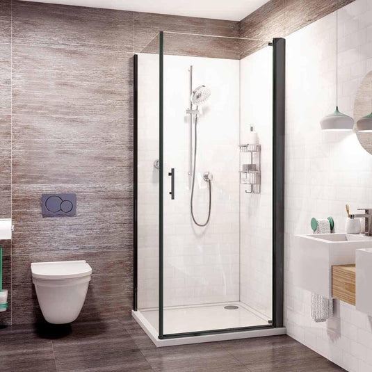 Roman Innov8 900 x 900mm Pivot Door & Side Panel For Corners - Matt Black - N2F913CB+N2R913B* - Envy Bathrooms Ltd