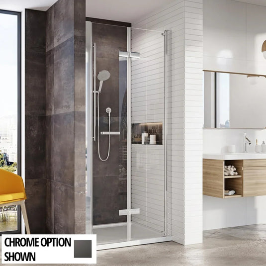 Roman Innov8 900mm Bi-fold Door For Alcoves - Matt Black - N2V913B - Envy Bathrooms Ltd