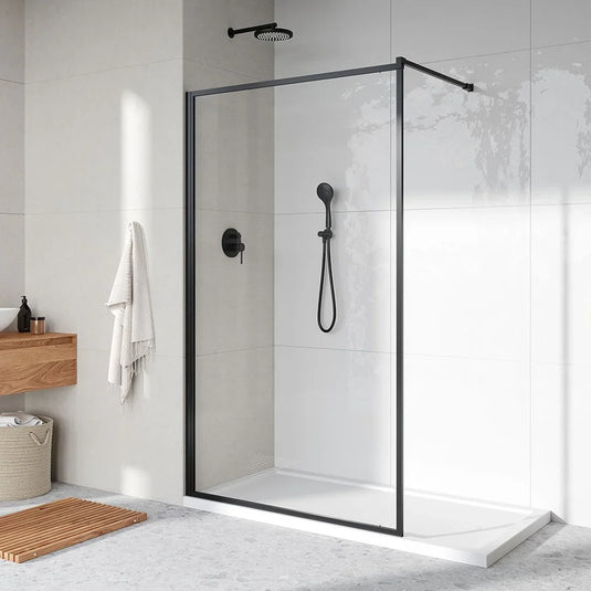 Roman Innov8 900mm Framed Corner Wetroom Panel - Matt Black - N2SP913B - Envy Bathrooms Ltd