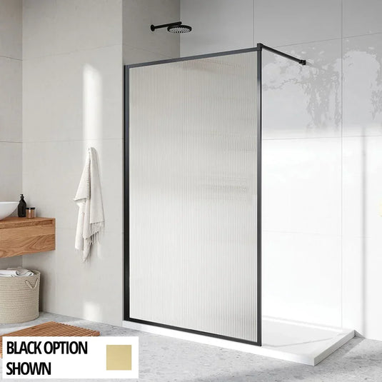 Roman Innov8 900mm Framed Fluted Corner Wetroom Panel - Brushed Brass - N2SP9FBBR - Envy Bathrooms Ltd