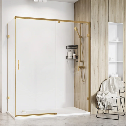 Roman Liberty 8 1500 x 800mm Single Sliding Door & Side Panel For Corners (LH) - Brushed Brass - KT1D15LCBR+KTR1C8BR* - Envy Bathrooms Ltd