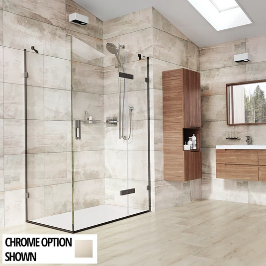 Roman Liberty 1200 x 800mm Hinged Door with Inline Panel & Side Panel For Corners (8mm) - Polished Nickel - KL2HDR13PN+KL2HR1213PN+K1R813PN* - Envy Bathrooms Ltd