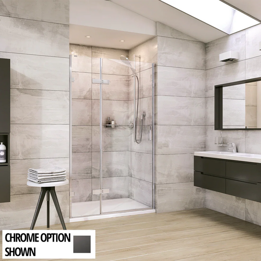 Roman Liberty 1200mm Hinged Door with Inline Panel For Alcoves (8mm) - Matt Black - KL2HD13B+KL2H1213B* - Envy Bathrooms Ltd