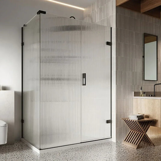 Roman Liberty 1600 x 900mm Fluted Hinged Door with One Inline Panel & Side Panel For Corners (RH - 8mm) - Polished Chrome - KL1HDRFRS+KL1HR16FRS+KHR9FRS* - Envy Bathrooms Ltd