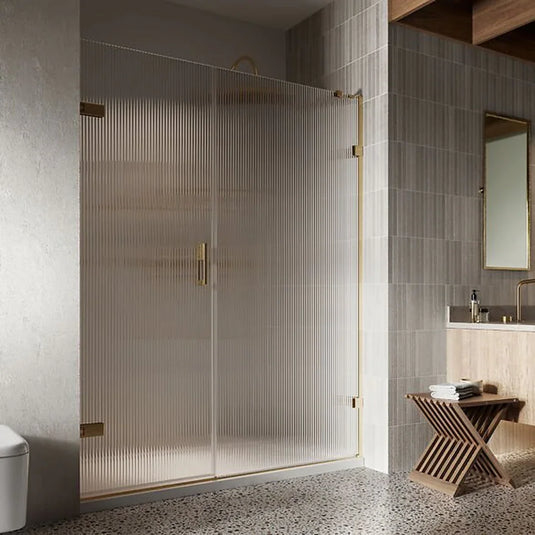 Roman Liberty 1600mm Fluted Glass Hinged Door with One Inline Panel For Alcoves (LH - 8mm) - Brushed Brass - KL1HDFLBR+KL1H16FLBR* - Envy Bathrooms Ltd