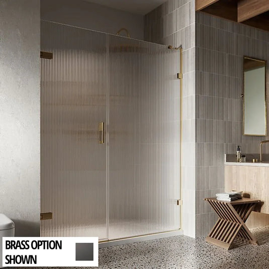 Roman Liberty 1600mm Fluted Glass Hinged Door with One Inline Panel For Alcoves (LH - 8mm) - Matt Black - KL1HDFLB+KL1H16FLB* - Envy Bathrooms Ltd