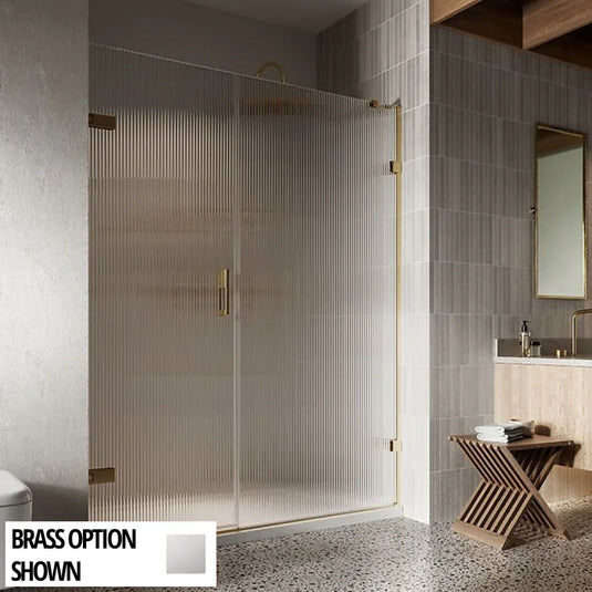 Roman Liberty 1600mm Fluted Glass Hinged Door with One Inline Panel For Alcoves (LH - 8mm) - Polished Chrome - KL1HDFLS+KL1H16FLS* - Envy Bathrooms Ltd