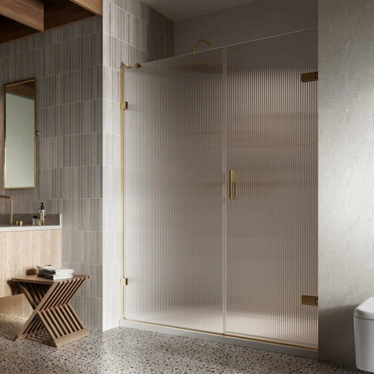 Roman Liberty 1600mm Fluted Glass Hinged Door with One Inline Panel For Alcoves (RH - 8mm) - Brushed Brass - KL1HDFRBR+KL1H16FRBR* - Envy Bathrooms Ltd