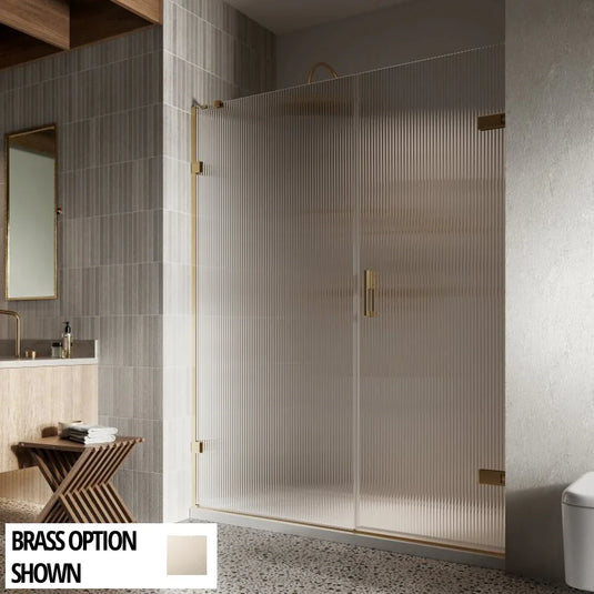 Roman Liberty 1600mm Fluted Glass Hinged Door with One Inline Panel For Alcoves (RH - 8mm) - Polished Nickel - KL1HDFRPN+KL1H16FRPN* - Envy Bathrooms Ltd