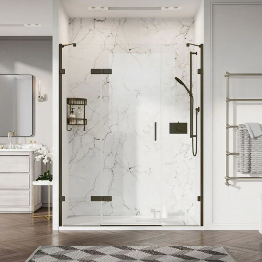 Roman Liberty 1600mm Hinged Door With 2 Inline Panels For Alcoves (10mm) - Matt Black - TLHD13B+TLH1613B* - Envy Bathrooms Ltd