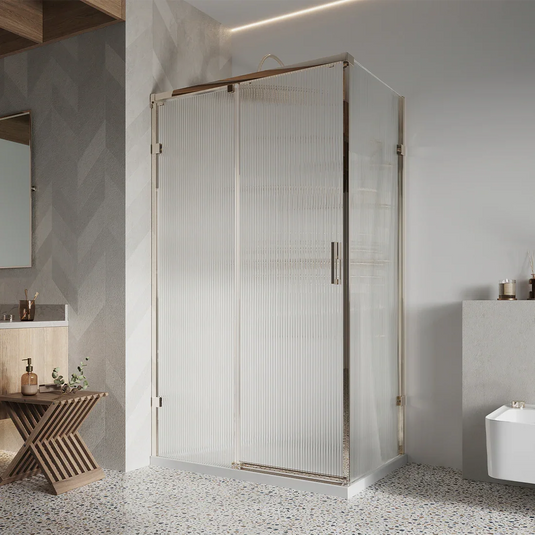 Roman Liberty 8 1200 x 900mm Single Fluted Corner Sliding Door With Side Panel (RH) - Brushed Brass - KT1D12FRCBR+KTR1C9FRBR* - Envy Bathrooms Ltd