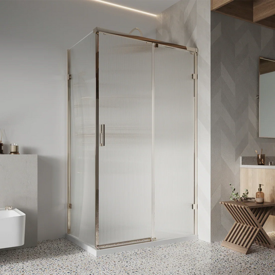 Roman Liberty 8 1200 x 900mm Single Fluted Corner Sliding Door With Side Panel (LH) - Brushed Brass - KT1D12FLCBR+KTR1C9FLBR* - Envy Bathrooms Ltd
