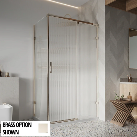 Roman Liberty 8 1200 x 900mm Single Fluted Corner Sliding Door With Side Panel (LH) - Brushed Nickel - KT1D12FLCN+KTR1C9FLN* - Envy Bathrooms Ltd