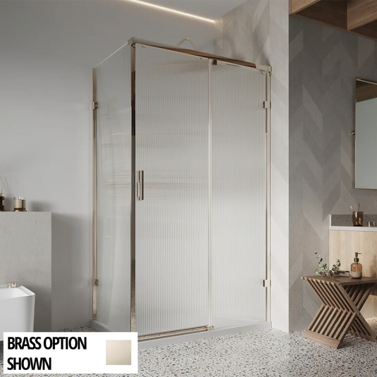 Roman Liberty 8 1200 x 900mm Single Fluted Corner Sliding Door With Side Panel (LH) - Polished Nickel - KT1D12FLCPN+KTR1C9FLPN* - Envy Bathrooms Ltd