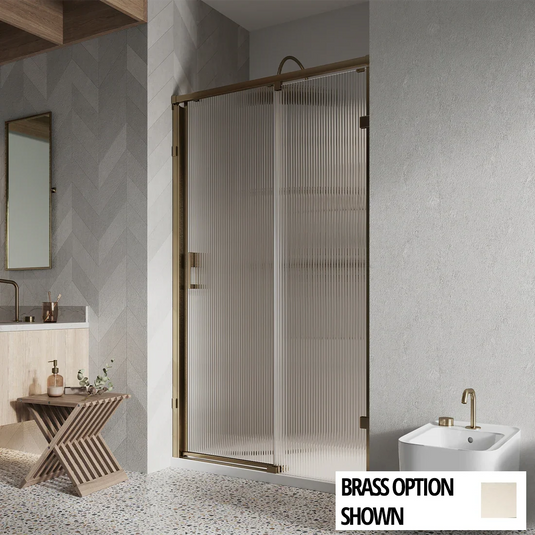 Roman Liberty 8 1200mm Single Fluted Sliding Door For Alcoves (LH) - Brushed Nickel - KT1D12FLN - Envy Bathrooms Ltd