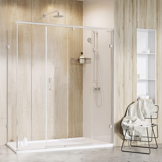 Roman Liberty 8 1500 x 800mm Single Sliding Door & Side Panel For Corners (LH) - Brushed Nickel - KT1D15LCN+KTR1C8N* - Envy Bathrooms Ltd