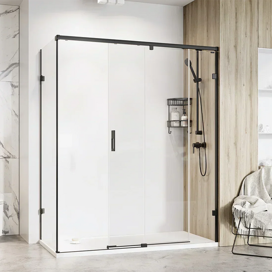 Roman Liberty 8 1700 x 900mm Single Sliding Door & Side Panel For Corners (LH) - Matt Black - KT1D17LCB+KTR1C9B* - Envy Bathrooms Ltd