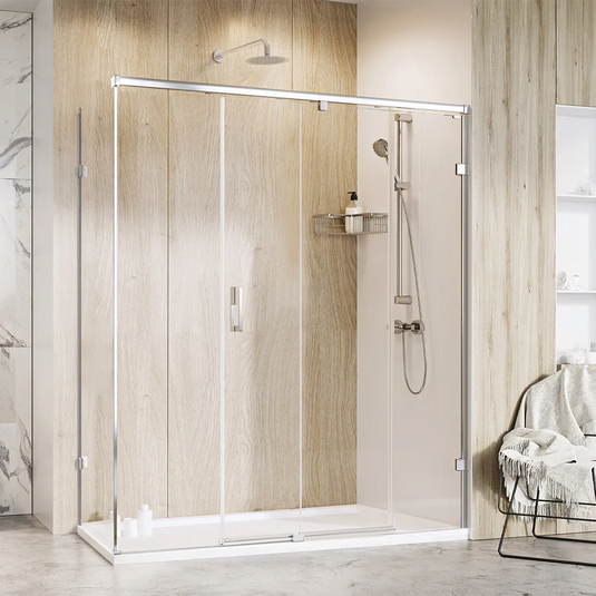 Roman Liberty 8 1500 x 800mm Single Sliding Door & Side Panel For Corners (LH) - Polished Chrome - KT1D15LCS+KTR1C8S* - Envy Bathrooms Ltd