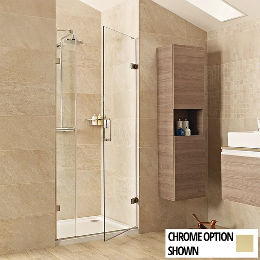 Roman Liberty 900mm Hinged Door with One Inline Panel For Alcoves (10m) - Brushed Brass - TL1HD13BR+TL1H913BR* - Envy Bathrooms Ltd