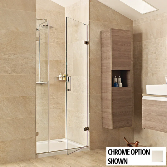 Roman Liberty 900mm Hinged Door with One Inline Panel For Alcoves (8m) - Brushed Nickel - KL1HD13N+KL1H913N* - Envy Bathrooms Ltd