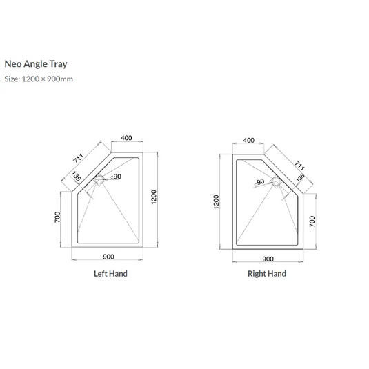 Roman Low Level Neo 1200 x 900mm Tray (RH) - Matt White - RNG129R - Envy Bathrooms Ltd