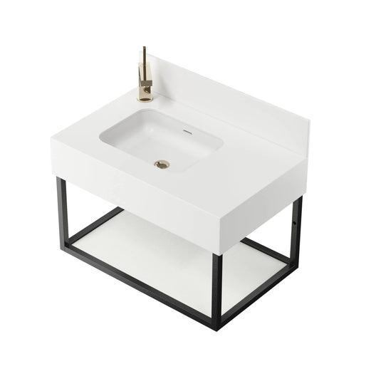 Roman Synchronicity 600 Rectangle Basin With Metal Frame (LH) - White - RFA0055 - Envy Bathrooms Ltd