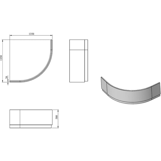 Ruby 1350mm Standard Corner Bath Panel - RUBY106227 - Envy Bathrooms Ltd