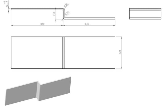 Ruby 1700mm L Shape Front Bath Panel - White - RUBY106585 - Envy Bathrooms Ltd