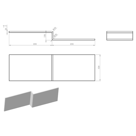 Ruby 1700mm L Shape Front Bath Panel - White - RUBY106585 - Envy Bathrooms Ltd