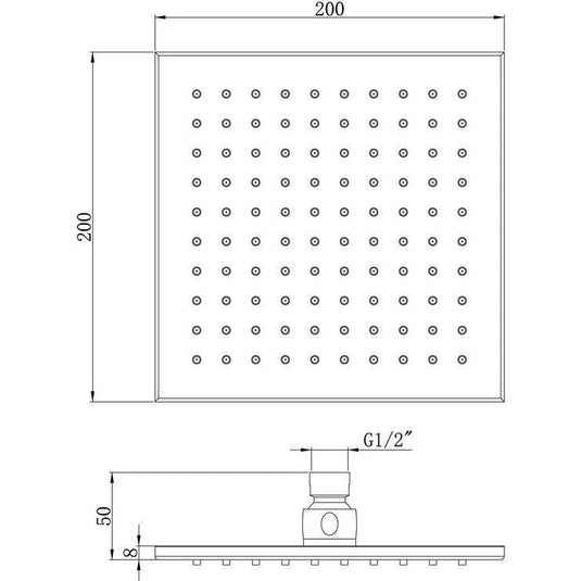 Ruby 200mm Square Showerhead - Chrome - RUBY105590 - Envy Bathrooms Ltd