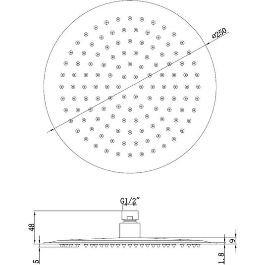 Ruby 250mm Round Showerhead - Matt Black - RUBY106793 - Envy Bathrooms Ltd