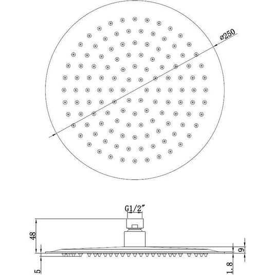 Ruby 250mm Round Showerhead - Matt Black - RUBY106793 - Envy Bathrooms Ltd