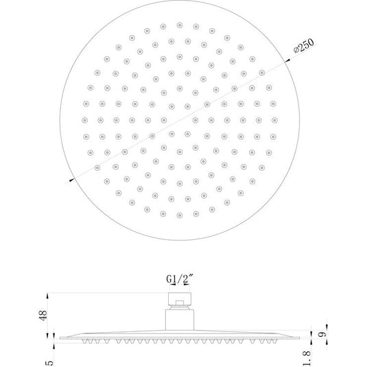 Ruby 250mm Round Ultraslim Showerhead - St/Steel - RUBY105862 - Envy Bathrooms Ltd