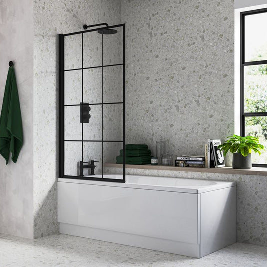 Ruby 800x1400mm Square Grid Bath Screen (6mm) Black | RUBY111430 - Envy Bathrooms Ltd