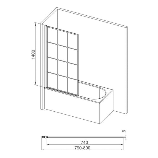Ruby 800x1400mm Square Grid Bath Screen (6mm) Black | RUBY111430 - Envy Bathrooms Ltd