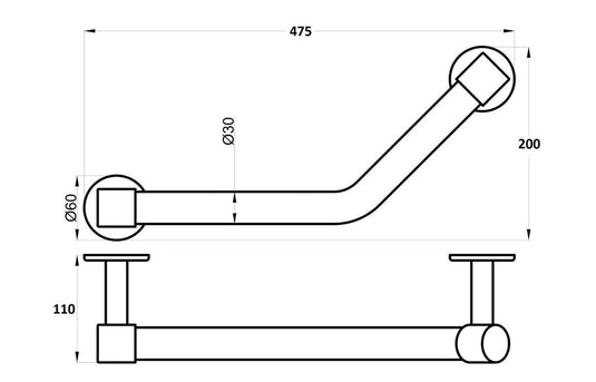 Ruby Angled 47cm Grab Rail - Chrome - RUBY101701 - Envy Bathrooms Ltd