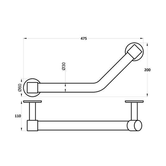 Ruby Angled 47cm Grab Rail - Chrome - RUBY101701 - Envy Bathrooms Ltd