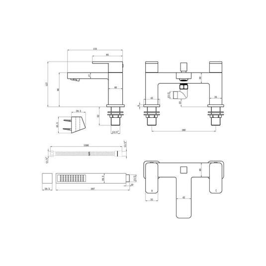 Ruby Arlo Bath/Shower Mixer & Bracket - Chrome - RUBY105784 - Envy Bathrooms Ltd