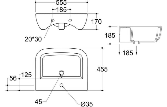 Ruby Bailey 450x320mm 1TH Cloakroom Basin & Black Bottle Trap - RUBY106862 - Envy Bathrooms Ltd