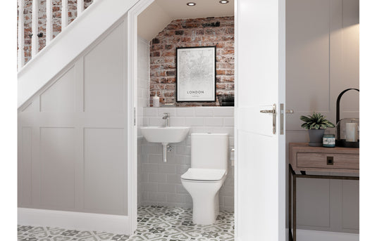 Ruby Bailey Rimless Comfort Height Close Coupled Open Back WC & Slim Soft Close Seat - RUBY108884 - Envy Bathrooms Ltd