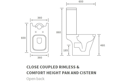 Ruby Bailey Rimless Comfort Height Close Coupled Open Back WC & Slim Soft Close Seat - RUBY108884 - Envy Bathrooms Ltd