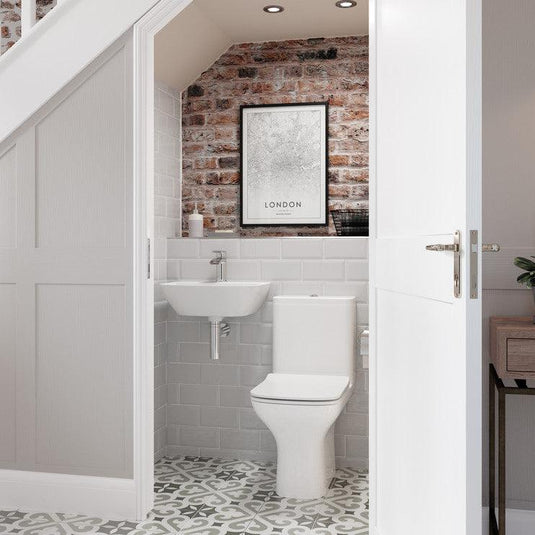 Ruby Bailey Rimless Comfort Height Close Coupled Open Back WC & Wrapover Soft Close Seat - RUBY108885 - Envy Bathrooms Ltd